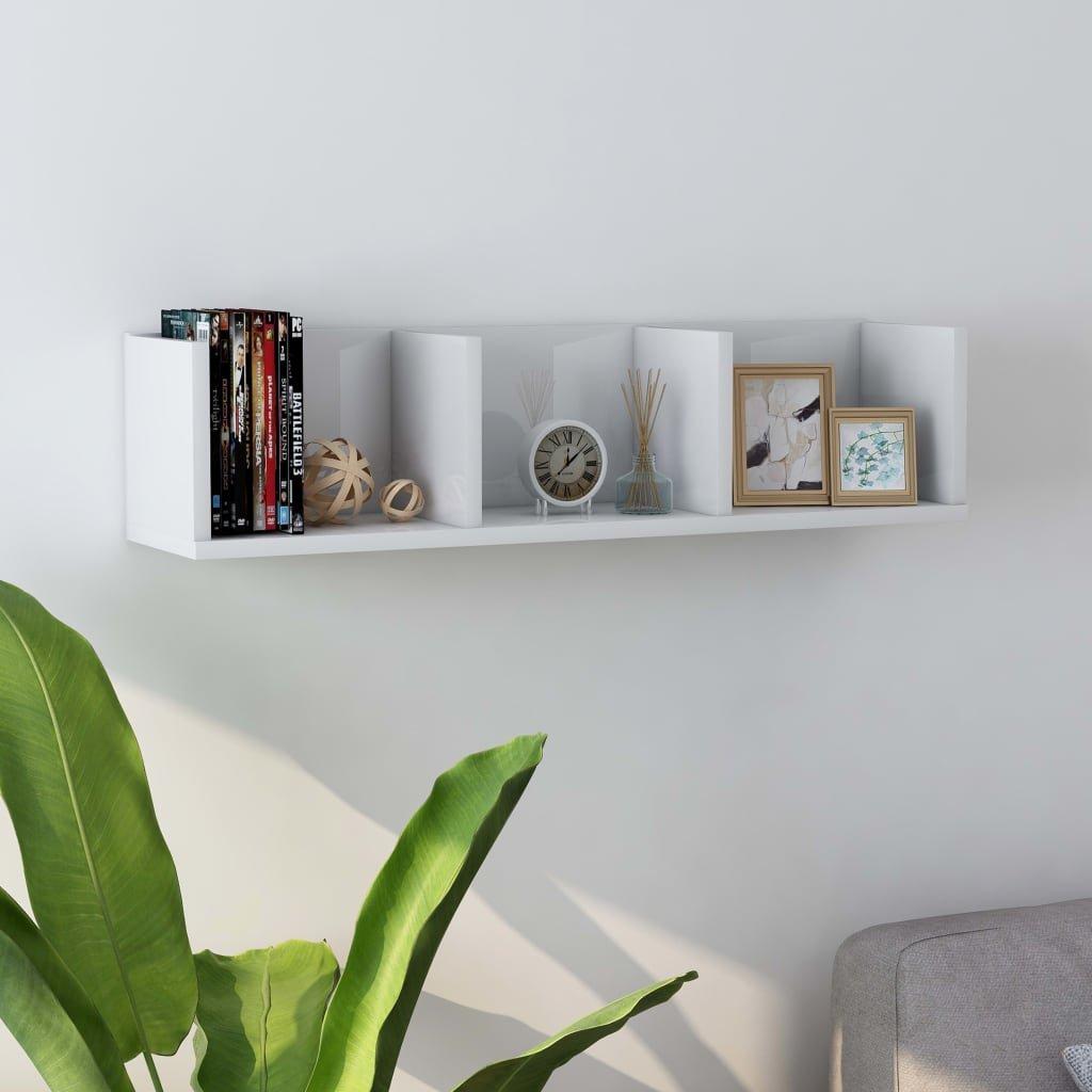 CD Wall Shelf High Gloss White 75x18x18 cm Engineered Wood