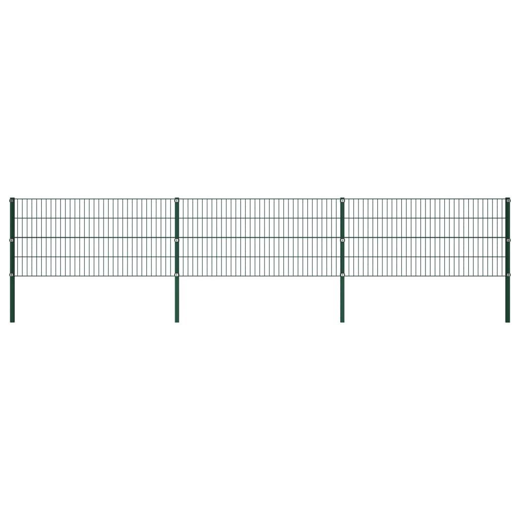 Fence Panel with Posts Iron 5.1x0.8 m Green