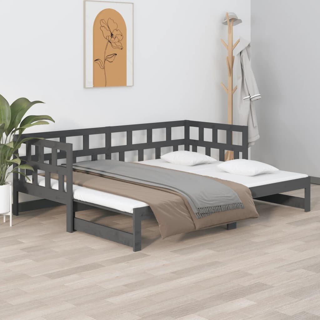 Pull-out Day Bed Grey Solid Wood Pine 2x(90x190) cm