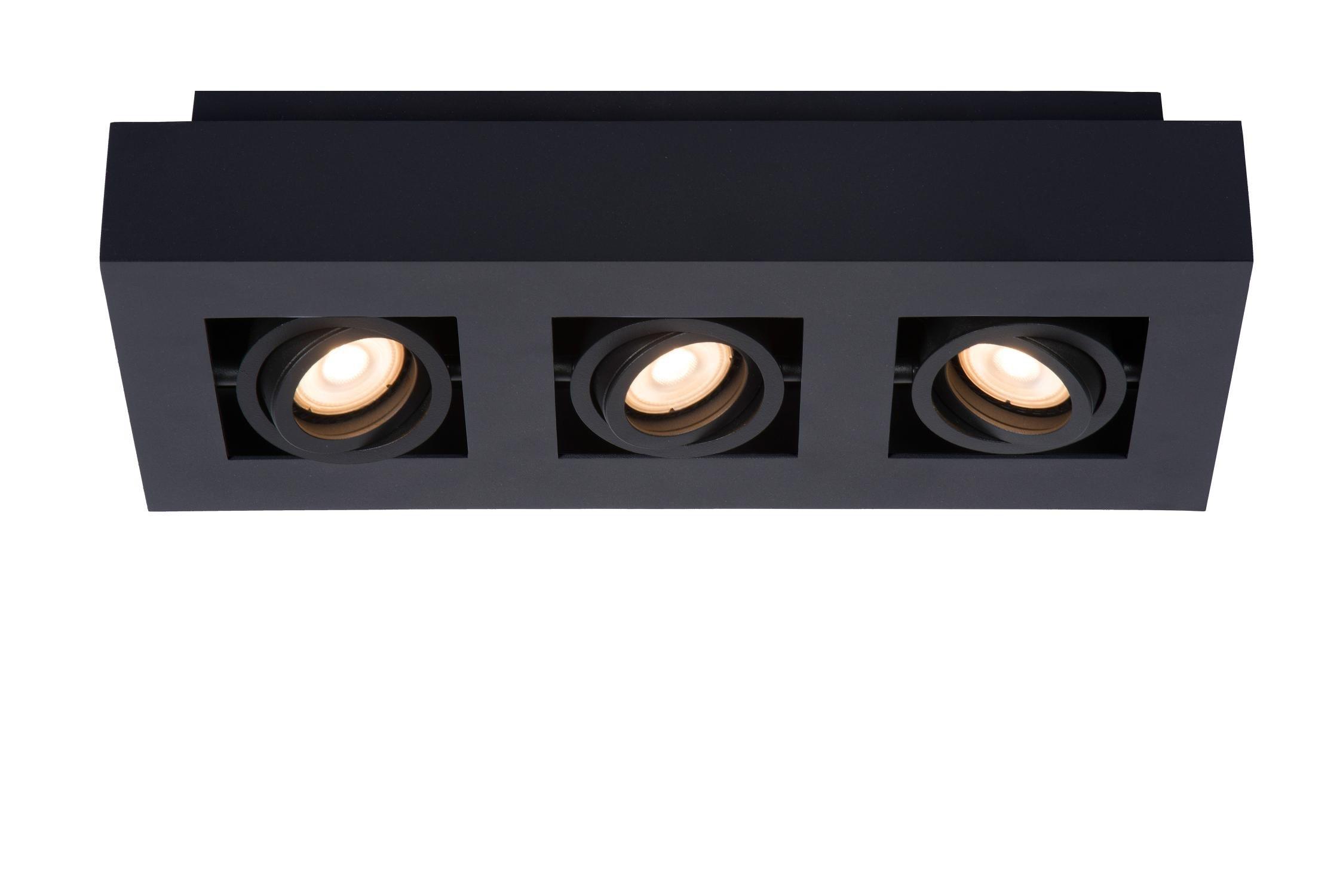Lucide Xirax Modern Ceiling Spotlight LED Dim to warm GU10 3x5W 2200K3000K Black