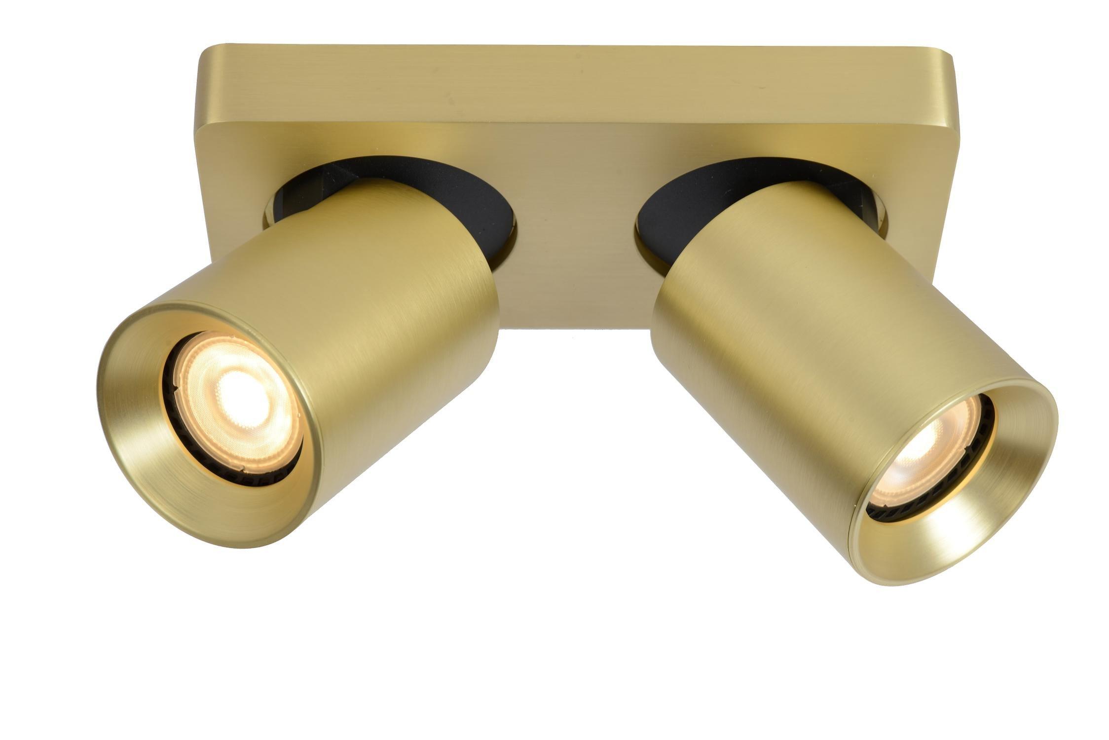 Lucide Nigel Modern Twin Ceiling Spotlight LED Dim to warm GU10 2x5W 2200K3000K Matt Gold Brass