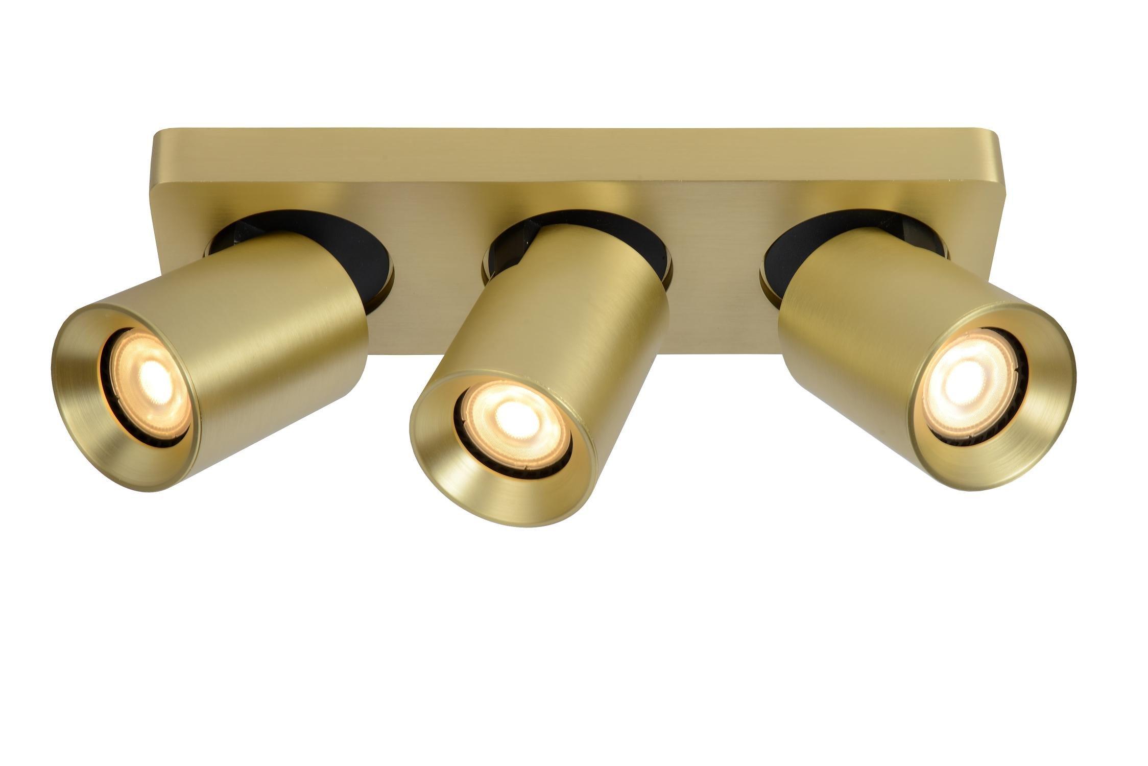 Lucide Nigel Modern Ceiling Spotlight Bar LED Dim to warm GU10 3x5W 2200K3000K Matt Gold Brass