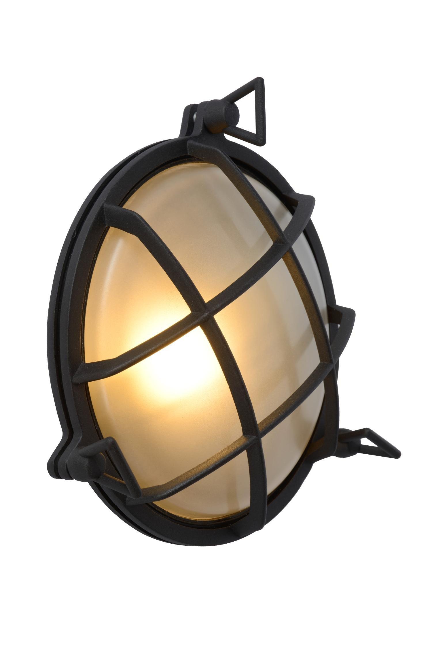 Lucide Dudley Retro Round Bulkhead Wall Light Outdoor 1xE27 IP65 Black