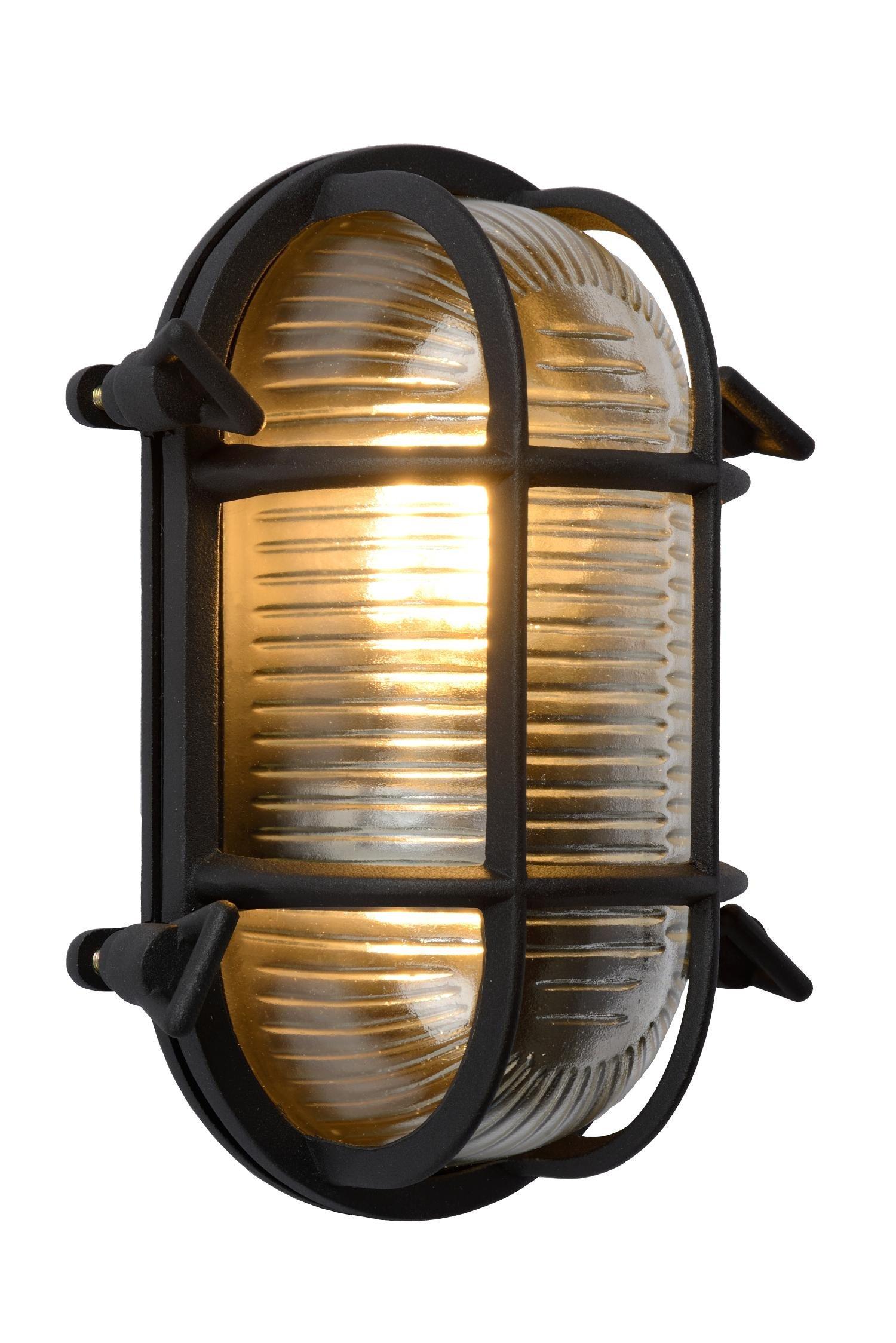 Lucide Dudley Retro Oval Bulkhead Wall Light Outdoor 1xE27 IP65 Black