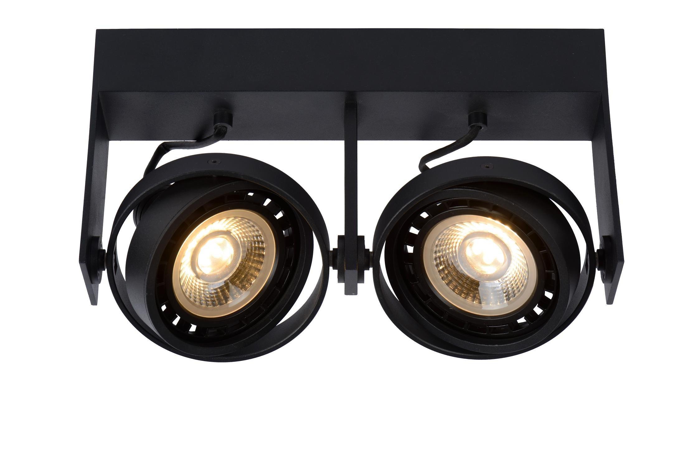 Lucide Griffon Modern Twin Ceiling Spotlight LED Dim to warm GU10 2x12W 2200K3000K Black