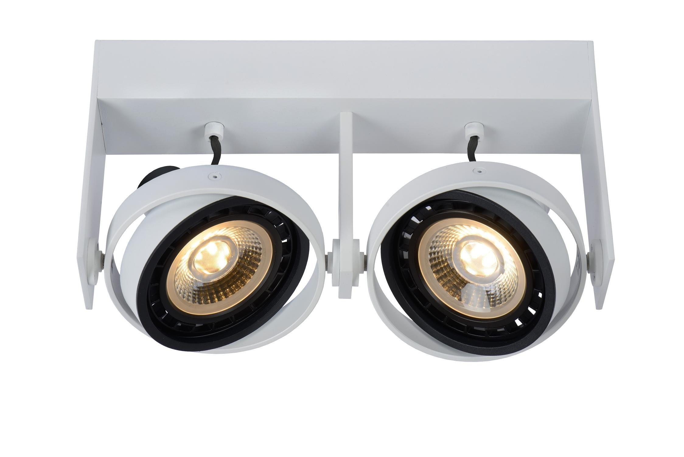 Lucide Griffon Modern Twin Ceiling Spotlight LED Dim to warm GU10 2x12W 2200K3000K White