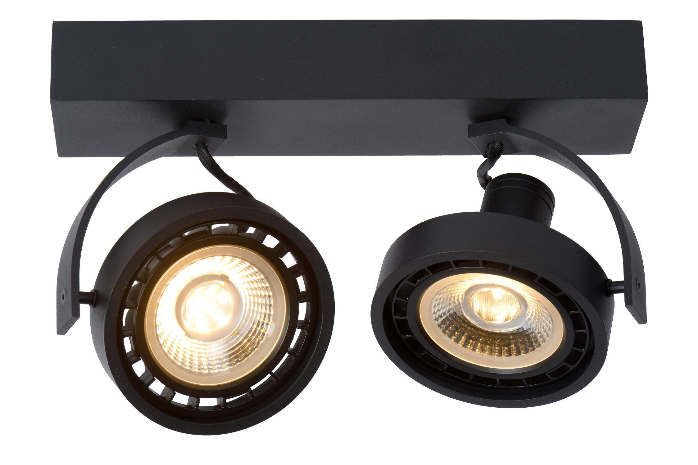 Lucide Dorian Modern Twin Ceiling Spotlight LED Dim to warm GU10 2x12W 2200K3000K Black