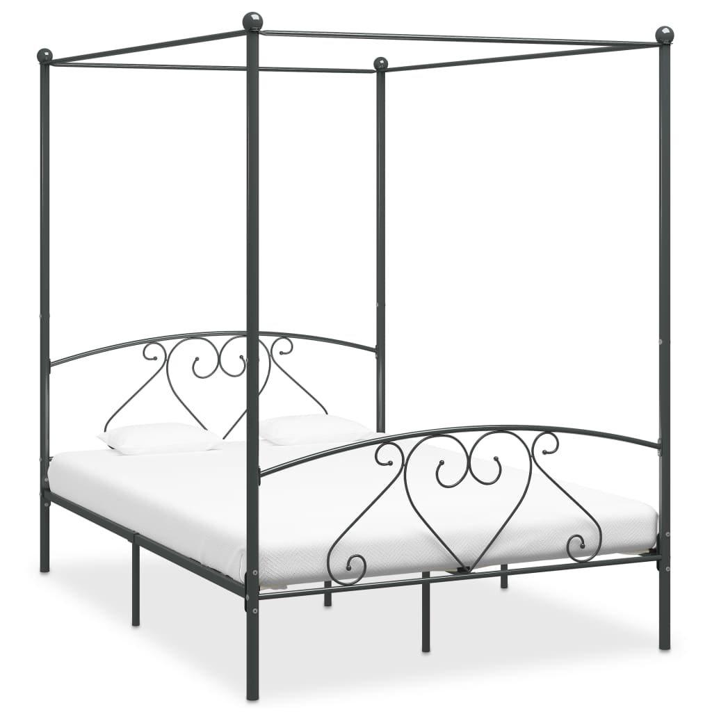 Canopy Bed Frame Grey Metal 160x200 cm
