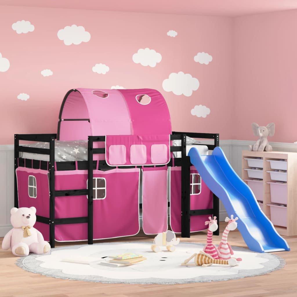 Kids' Loft Bed with Tunnel Pink 90x200 cm Solid Wood Pine