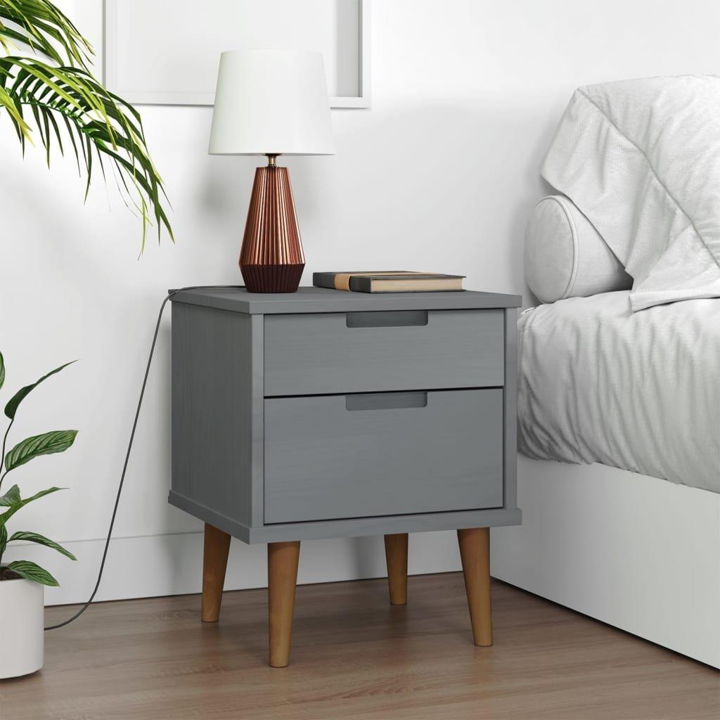 Bedside Cabinet MOLDE Grey 40x35x48 cm Solid Wood Pine