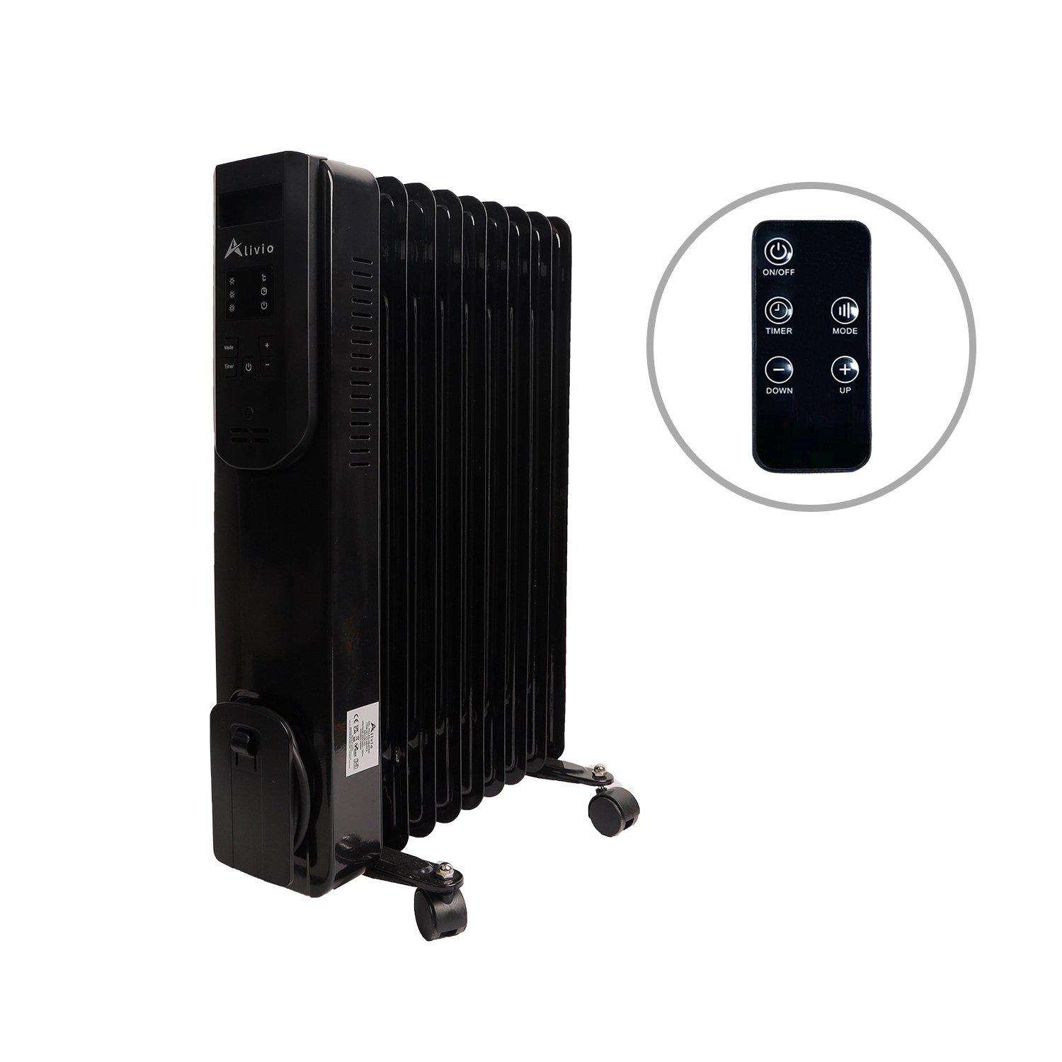 2000W Oil Filled Radiator 9 Fin Portable Heater With Timer Remote Control