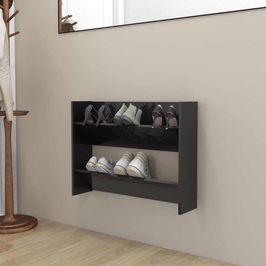 Wall Shoe Cabinet High Gloss Black 80x18x60 cm Engineered Wood