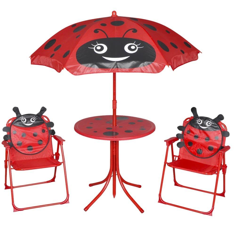 3 Piece Kids' Garden Bistro Set with Parasol Red