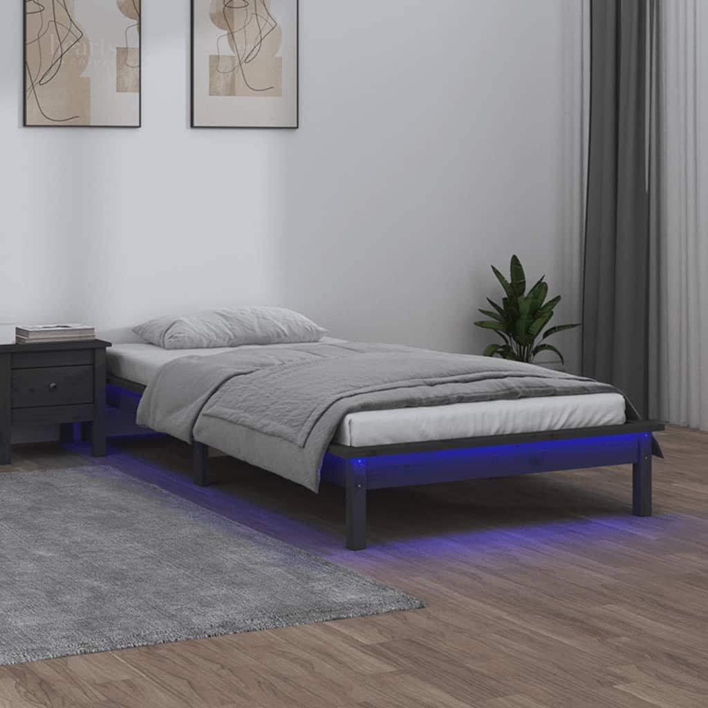 LED Bed Frame Grey 90x190 cm Single Solid Wood