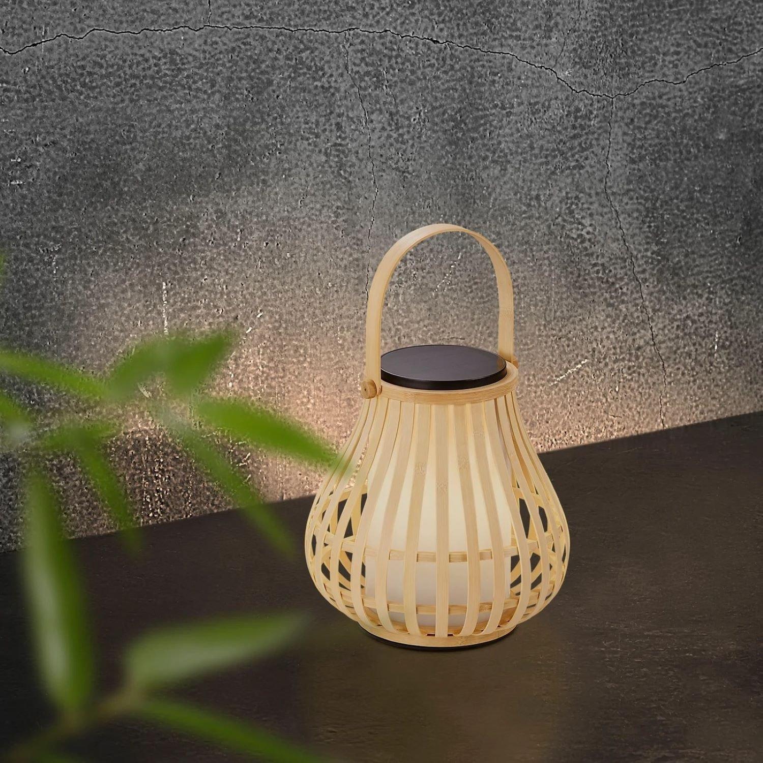 Leo Outdoor Patio Terrace Bamboo Solar Charged Auto Turn On LED Light in Nature (H) 30cm