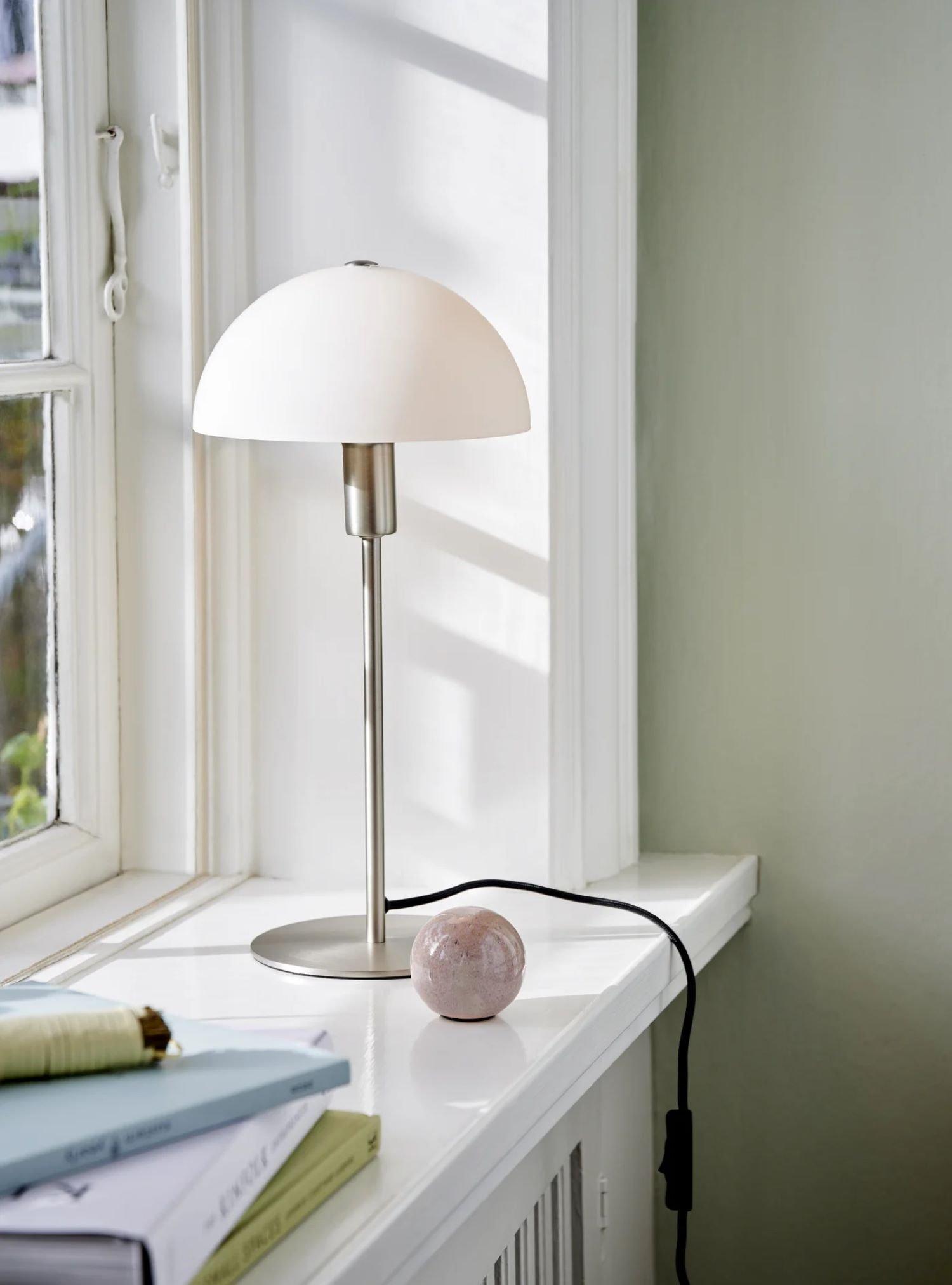 Ellen Indoor Living Dining Bedroom Metal Table Lamp in Brushed Steel (Diam) 20cm