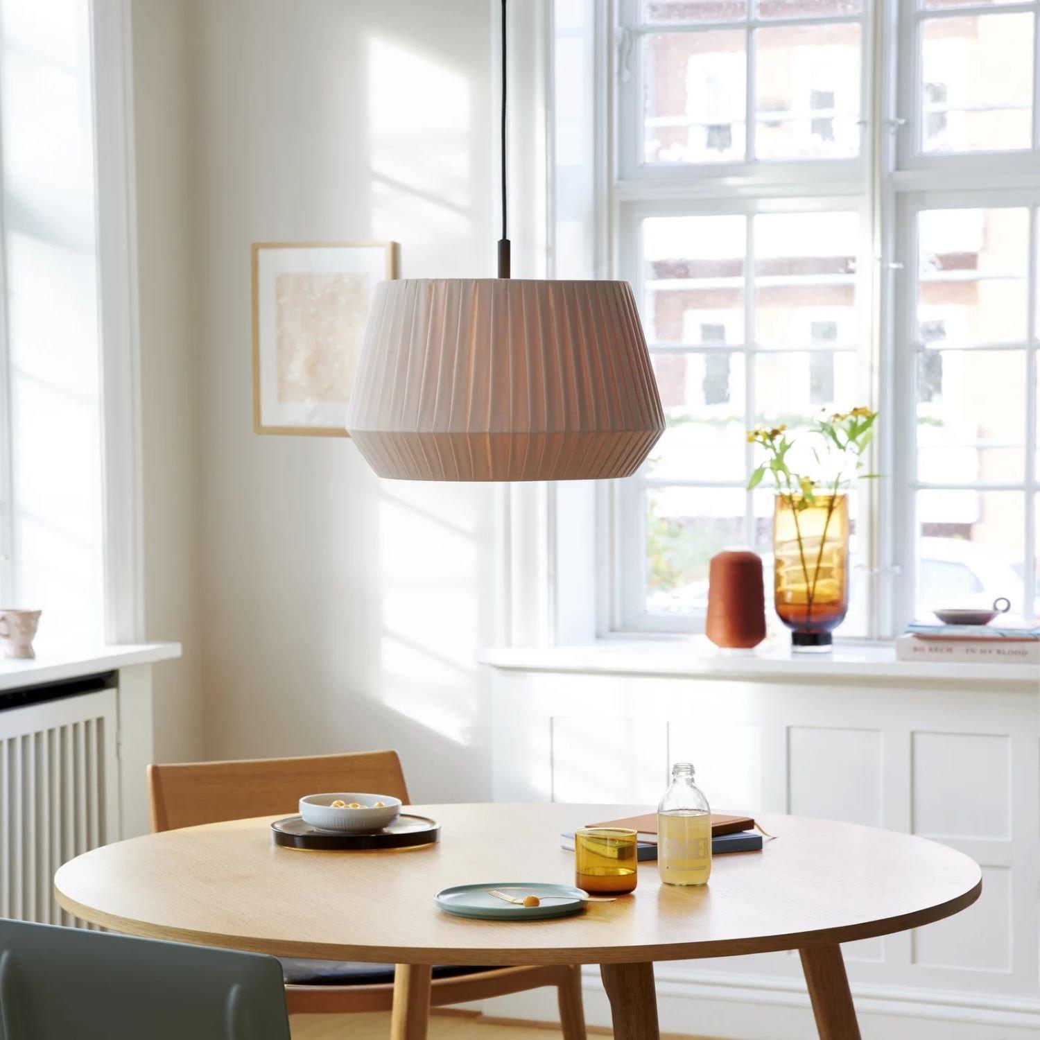 Dicte 40 Indoor Living Dining Textile Pendant Ceiling Light in Beige (Diam) 40cm