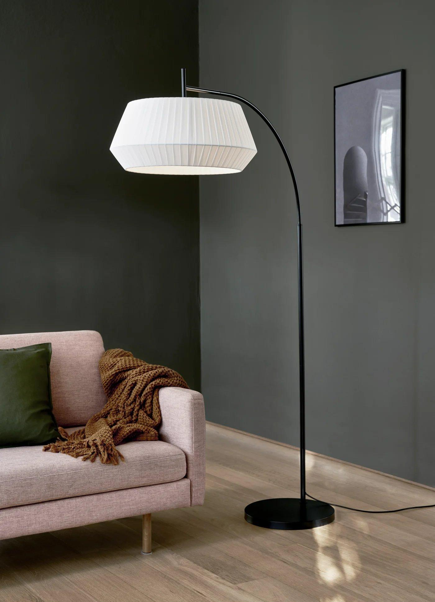 Dicte Indoor Living Dining Textile Floor Lamp in White (H) 180cm