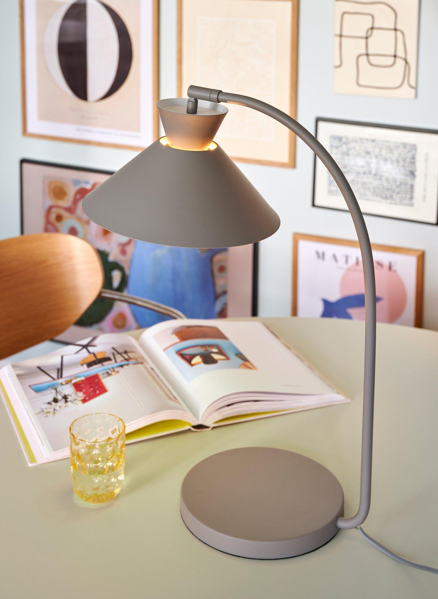 Dial Indoor Bedroom Living Dining Office Table Lamp in Grey (Diam) 25cm