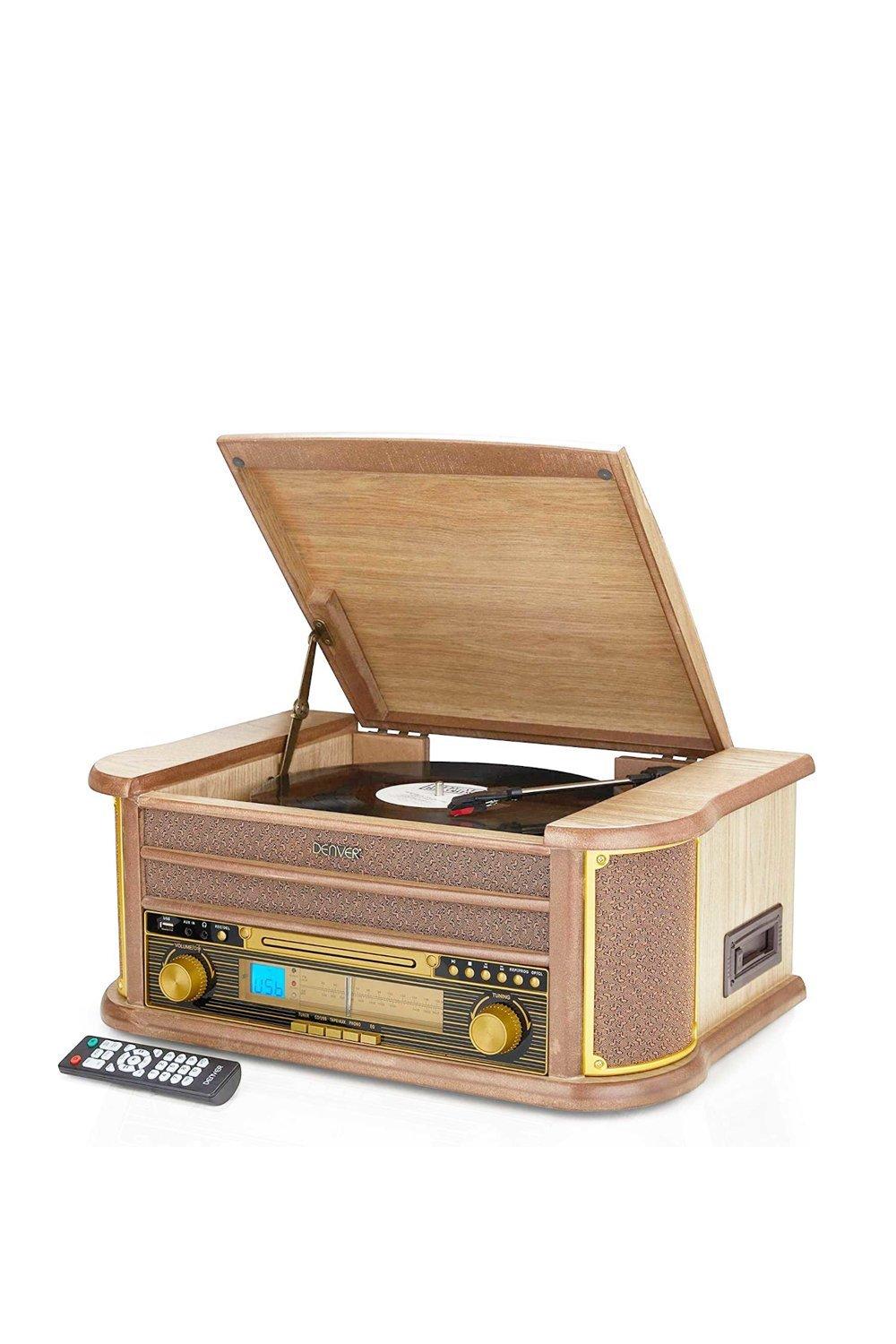 Denver Vintage Retro 8-IN-1 HIFI Stereo System with Vinyl Record & CD Player|light brown