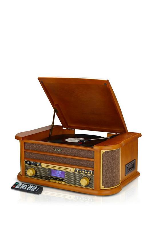 Denver 9-in-1 Retro Vintage Wooden Record Player with Speakers & Bluetooth 3 Speed Vinyl & Cassette with CD Player, DAB+ Radio 1