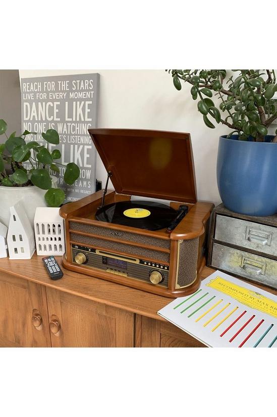 Denver 9-in-1 Retro Vintage Wooden Record Player with Speakers & Bluetooth 3 Speed Vinyl & Cassette with CD Player, DAB+ Radio 3