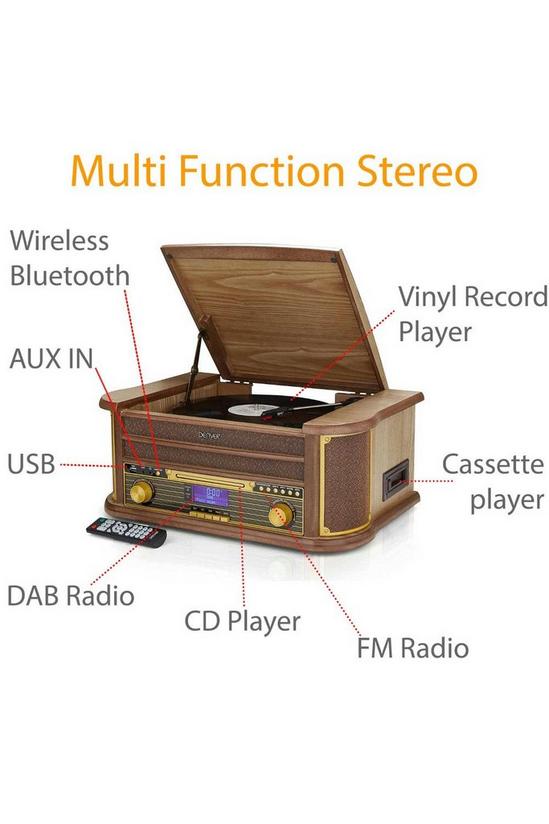 Denver 9-in-1 Retro Vintage Wooden Record Player with Speakers & Bluetooth 3 Speed Vinyl & Cassette with CD Player, DAB+ Radio 4