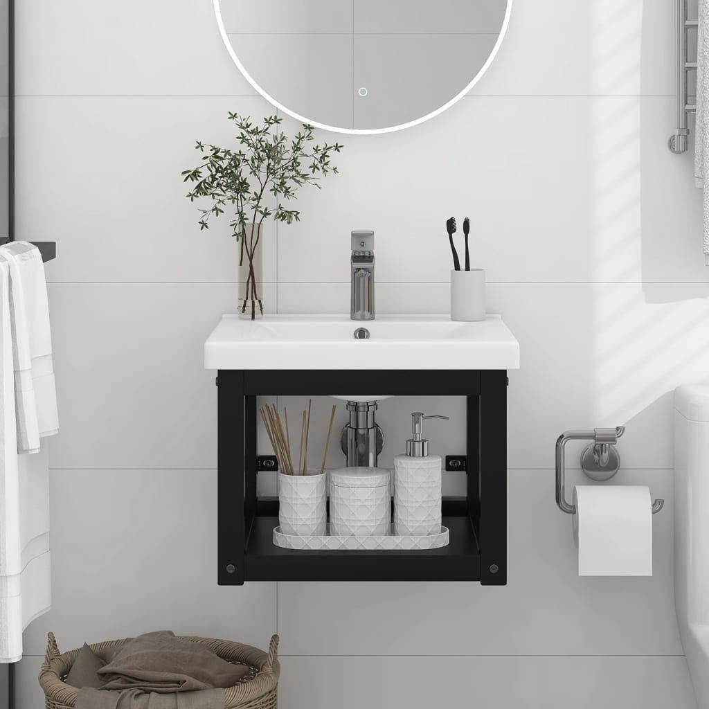 Wall-mounted Bathroom Washbasin Frame Black 40x38x31 cm Iron