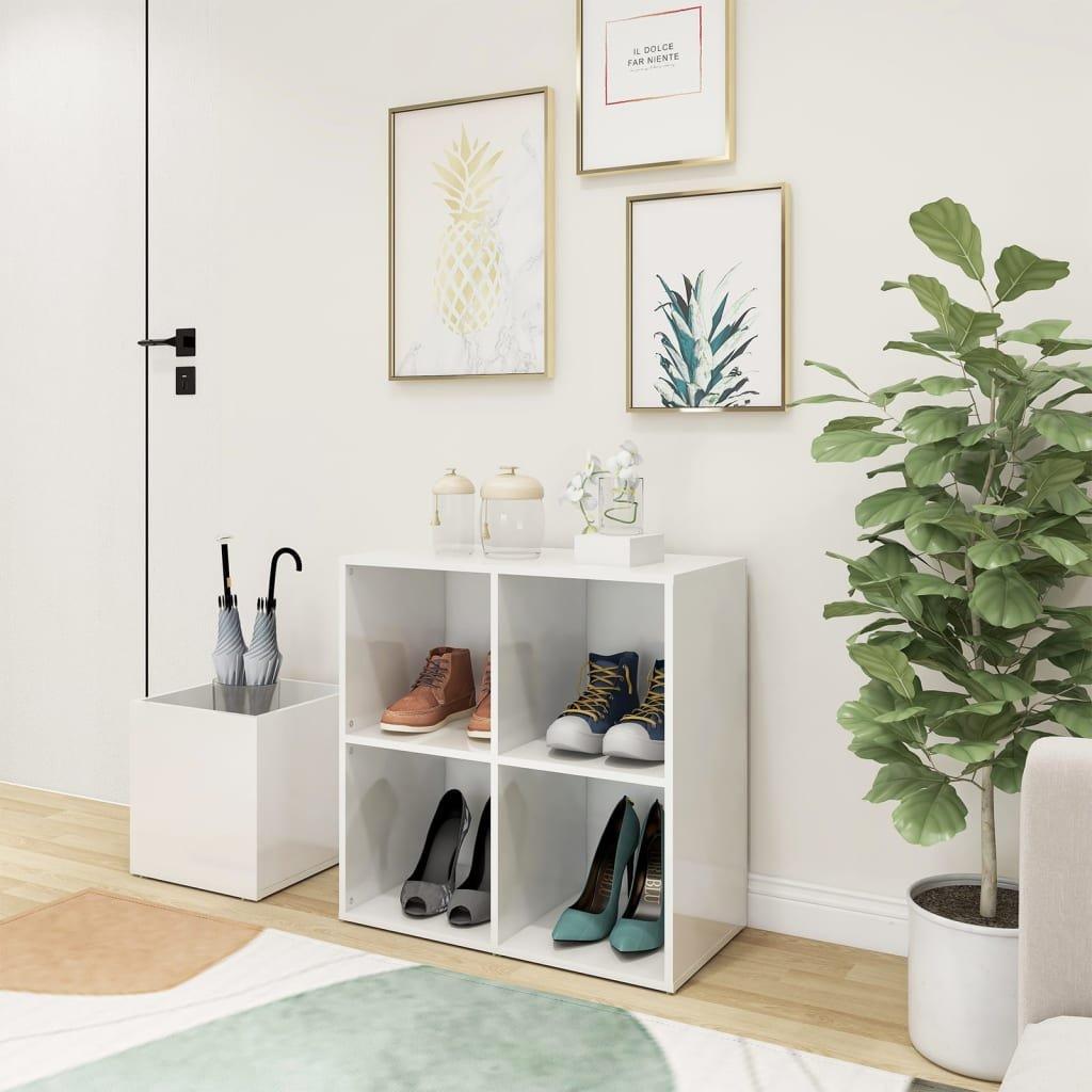 Hall Shoe Cabinet High Gloss White 105x35.5x70 cm Engineered Wood