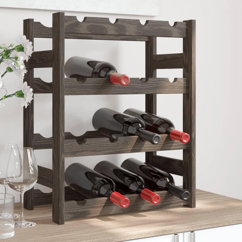 Wine Rack for 16 Bottles Grey Solid Wood Pine