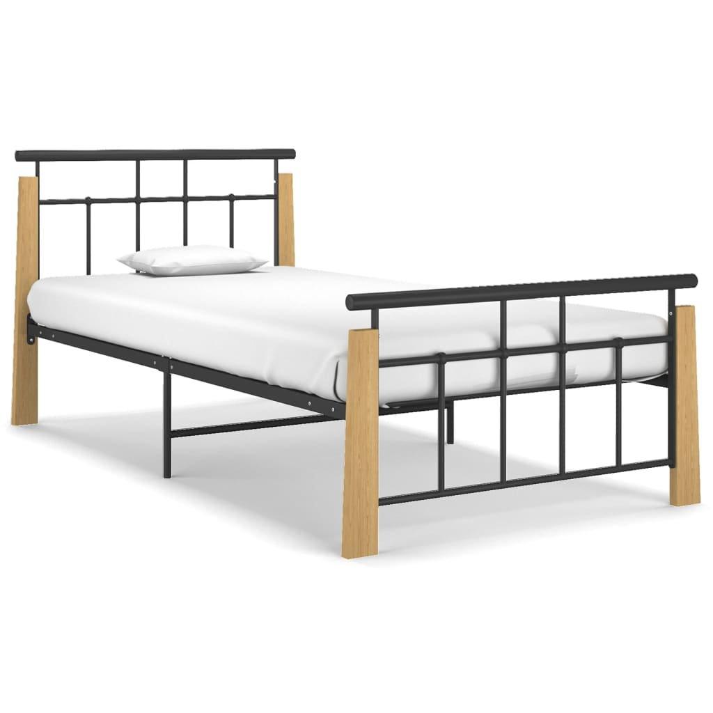 Bed Frame Metal and Solid Oak Wood 100x200 cm