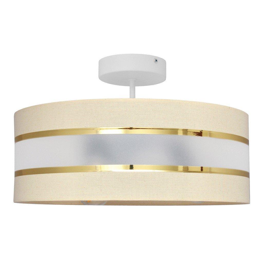 Helen Cylindrical Pendant Ceiling Light Ecru Gold White 40cm