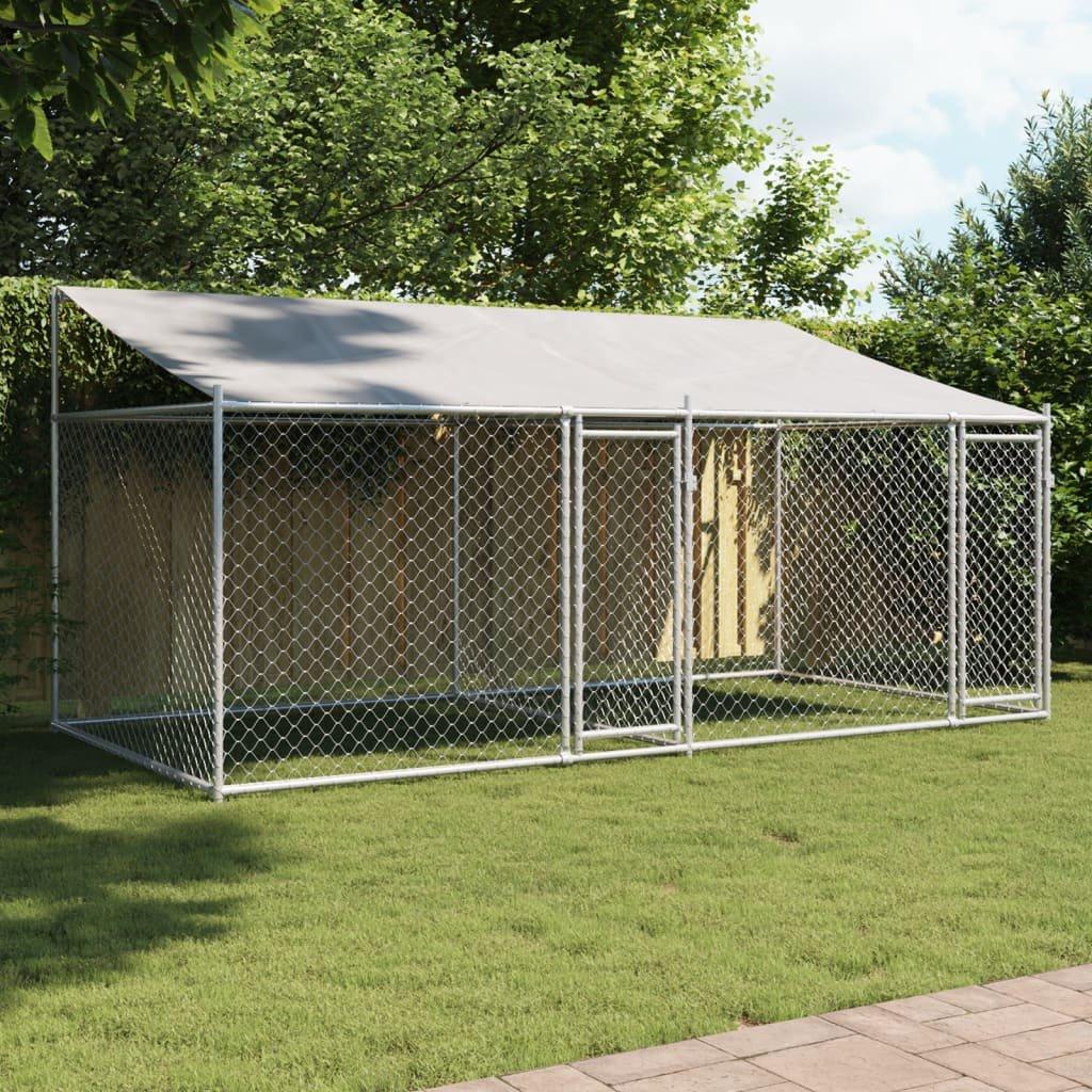 Dog Cage with Roof and Doors Grey 4x2x2 m Galvanised Steel