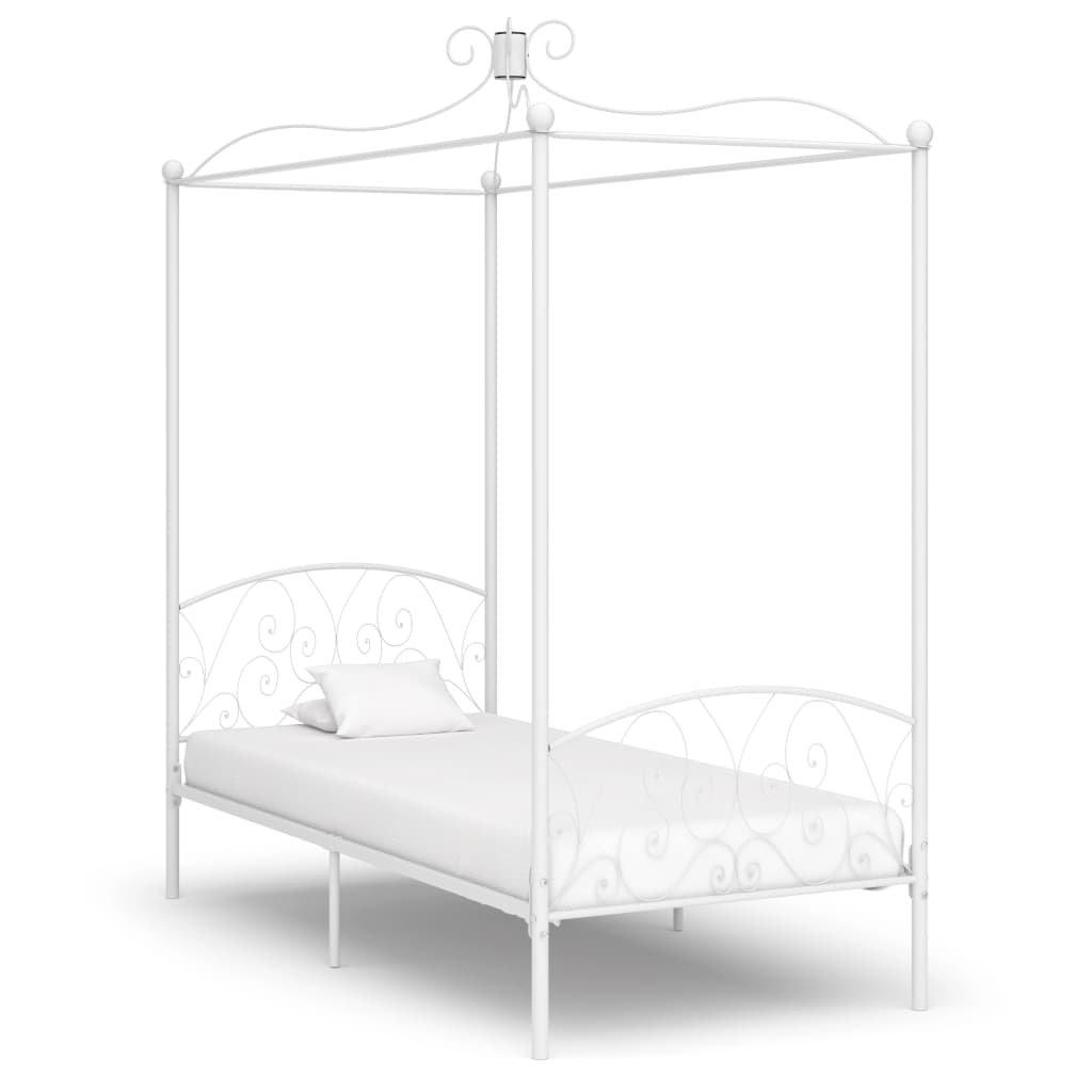 Canopy Bed Frame White Metal 100x200 cm