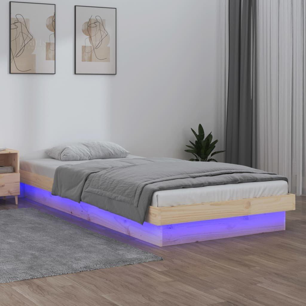 LED Bed Frame 90x190 cm Single Solid Wood