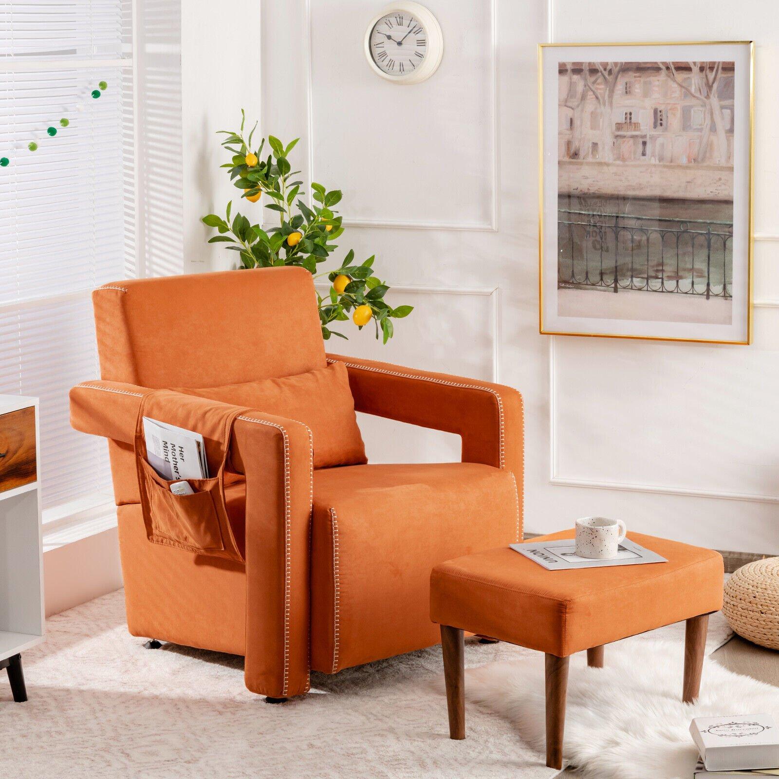Modern Accent Sofa Chair w/ Ottoman Upholstered leisure Armchair Living Room