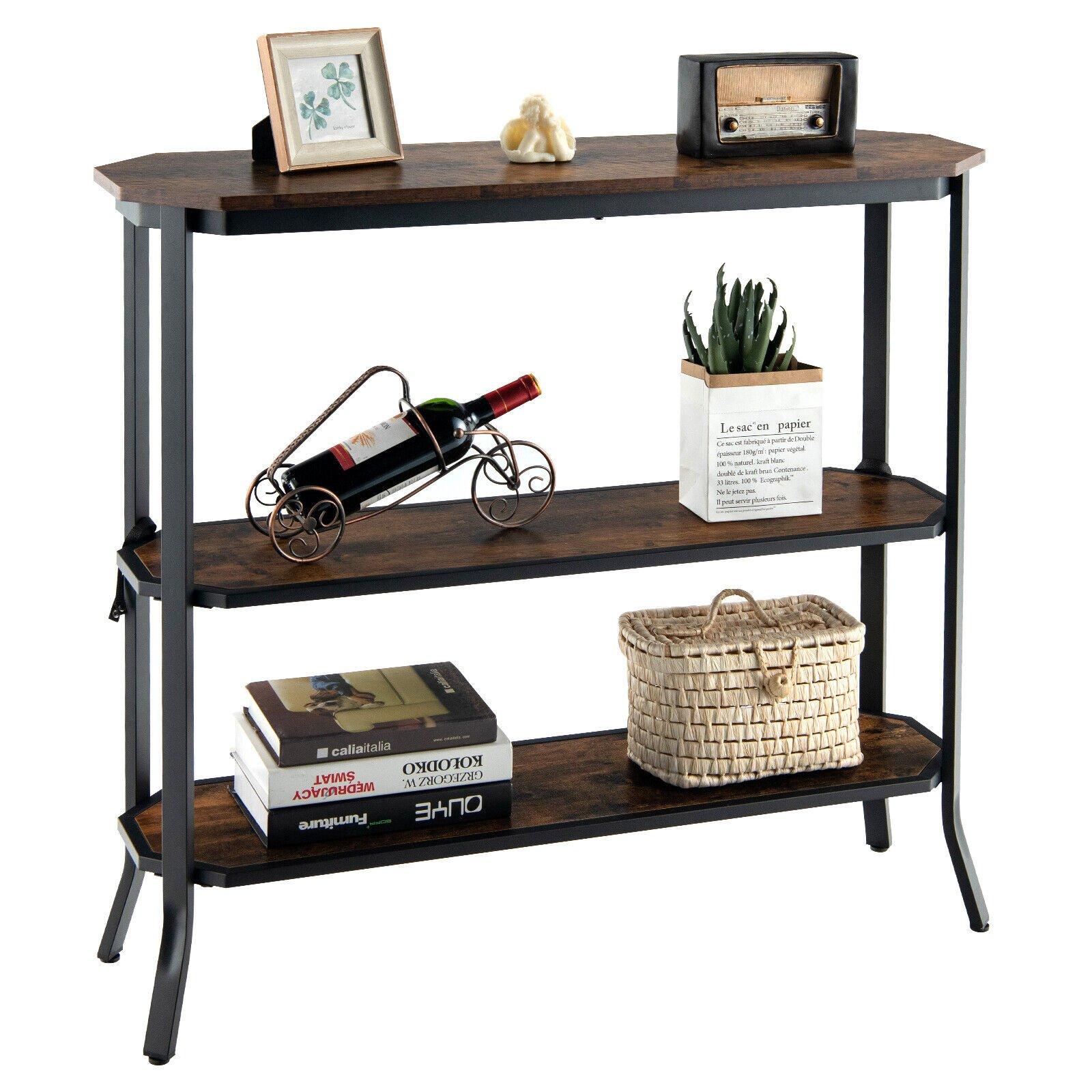 3-Tier Sofa Table Industrial Console Table Narrow Couch Side Table