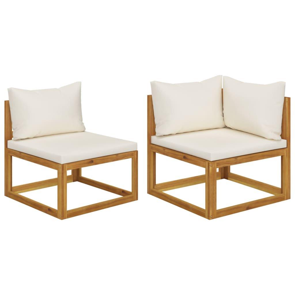 2 Piece Sofa Set with Cream White Cushions Solid Wood Acacia