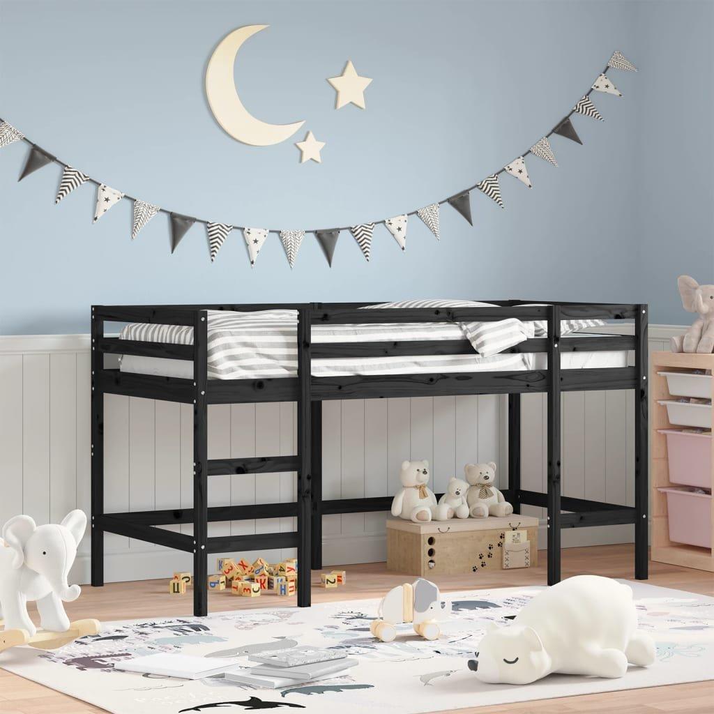 Kids' Loft Bed with Ladder Black 90x200 cm Solid Wood Pine