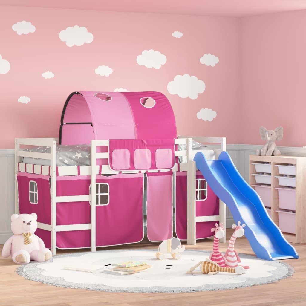 Kids' Loft Bed with Tunnel Pink 90x200 cm Solid Wood Pine
