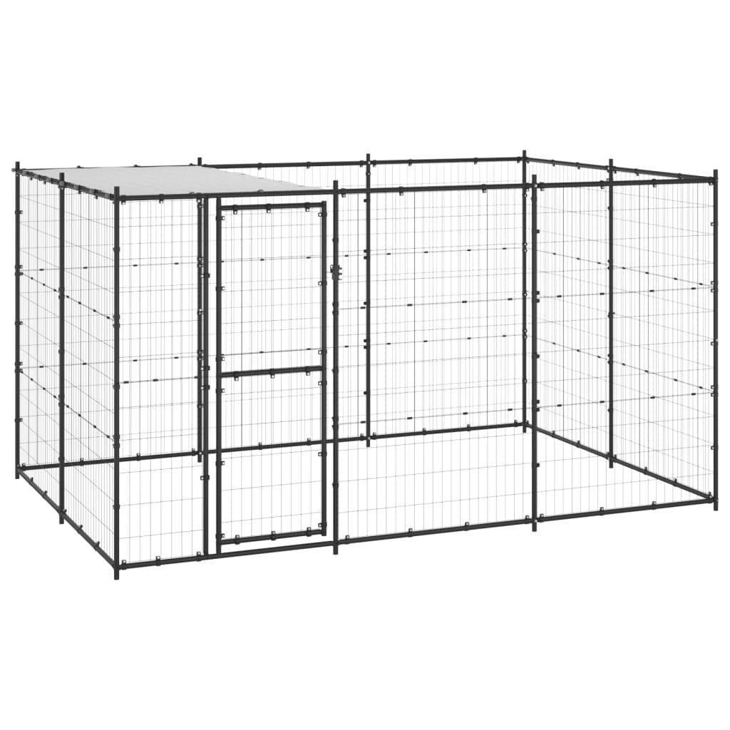 Outdoor Dog Kennel Steel with Roof 7.26 mA2