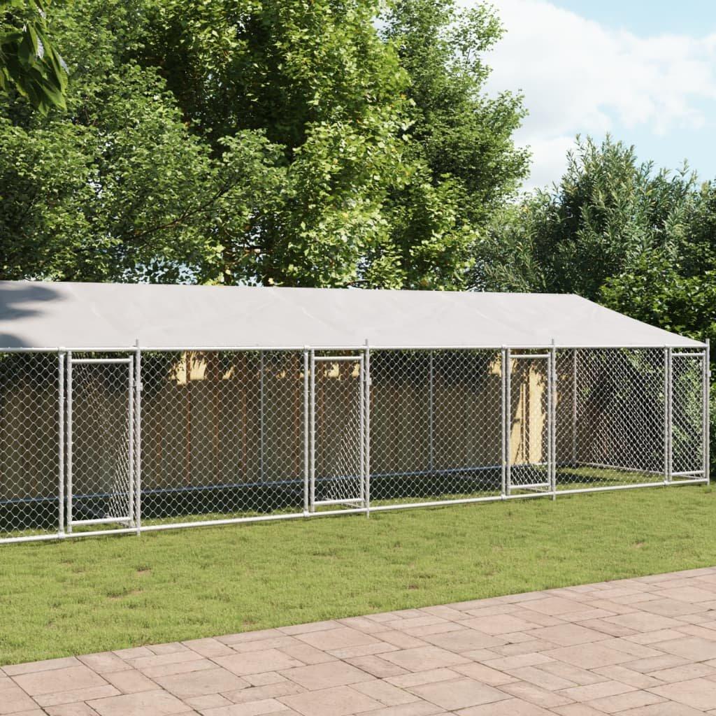 Dog Cage with Roof and Doors Grey 10x2x2 m Galvanised Steel