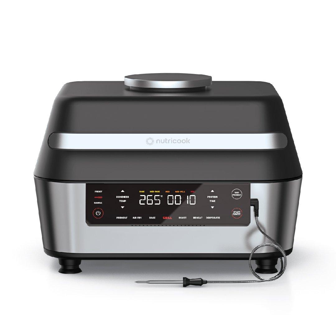 Nutricook 8.5L Smart Indoor Grill & Air Fryer XL with Built-in Thermometer 1760W Black/Stainless Ste