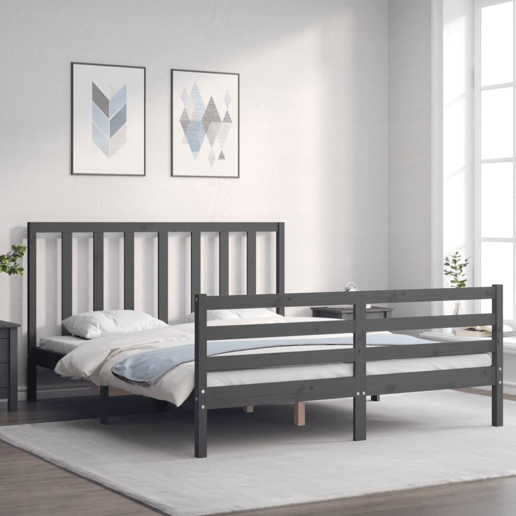 Bed Frame with Headboard Grey 160x200 cm Solid Wood