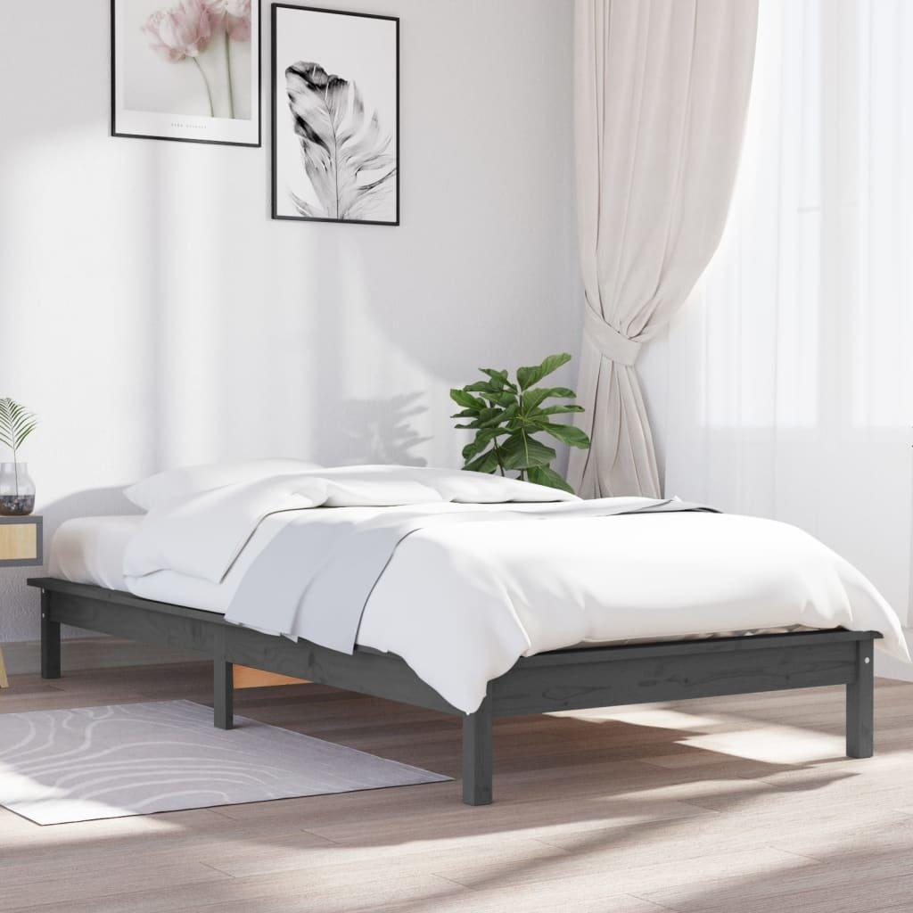Bed Frame Grey 90x190 cm Single Solid Wood Pine