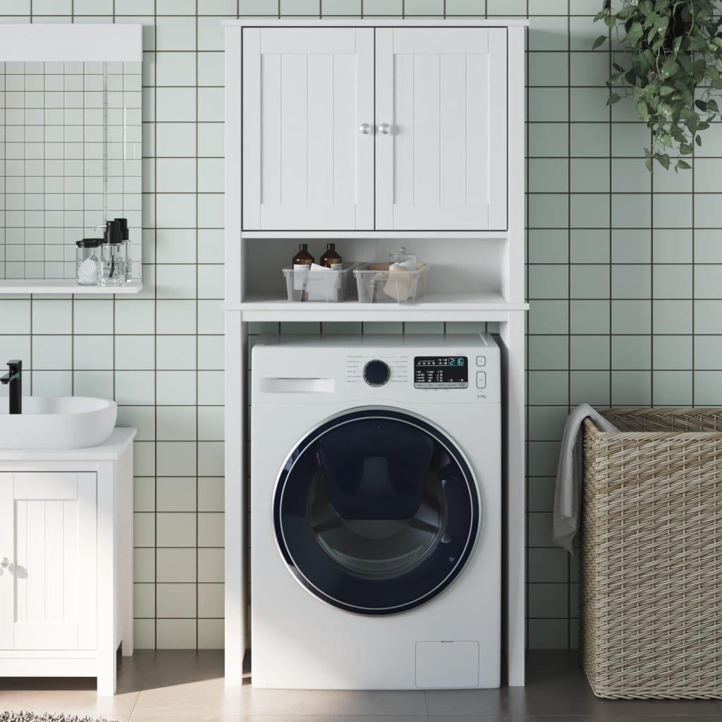 Washing Machine Cabinet BERG White 76x27x164.5 cm Solid Wood