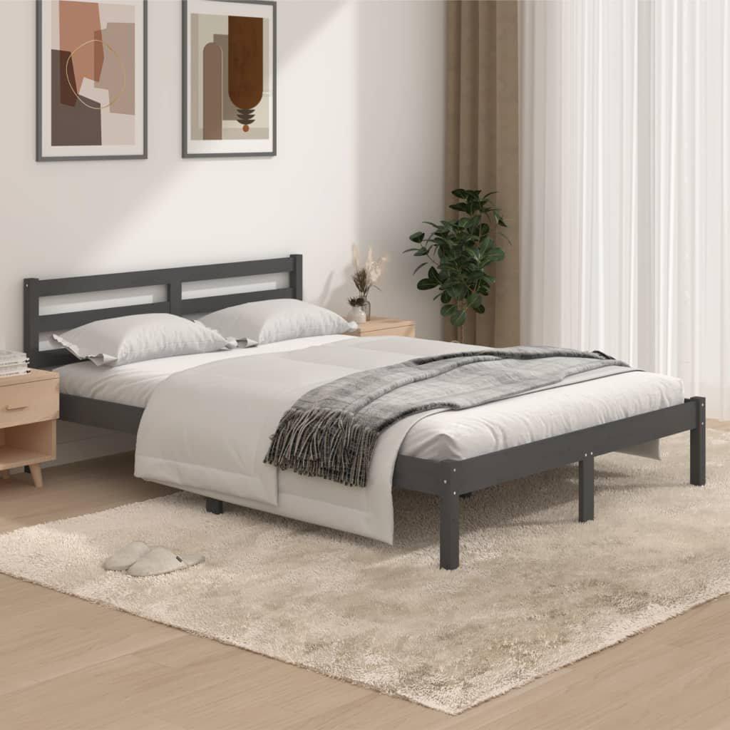 Bed Frame Solid Wood Pine 135x190 cm Double Grey