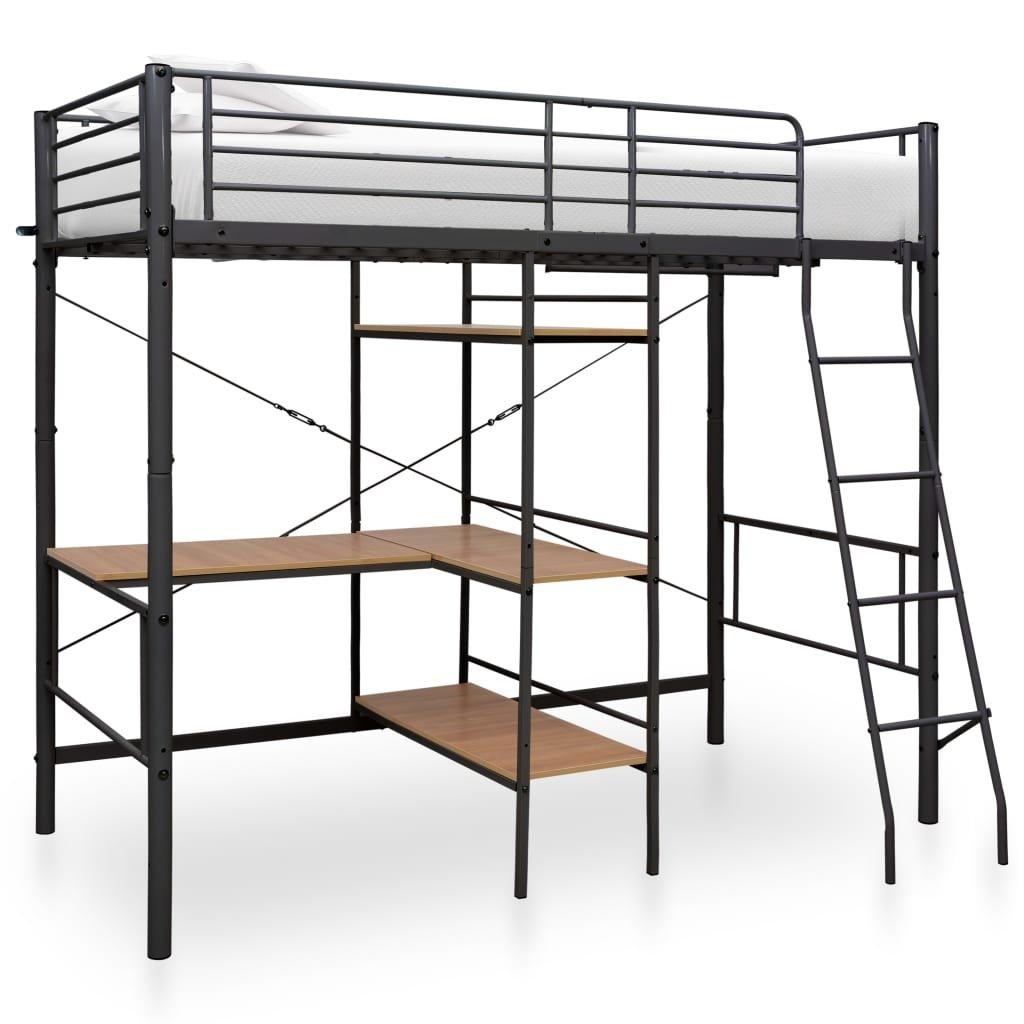 Bunk Bed with Table Frame Grey Metal 90x200 cm