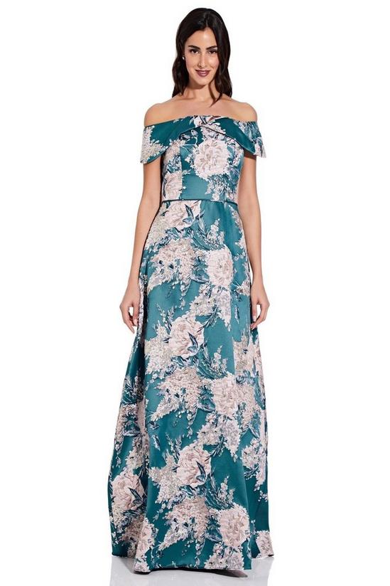 Adrianna Papell Off Shoulder Jacquard Gown 4