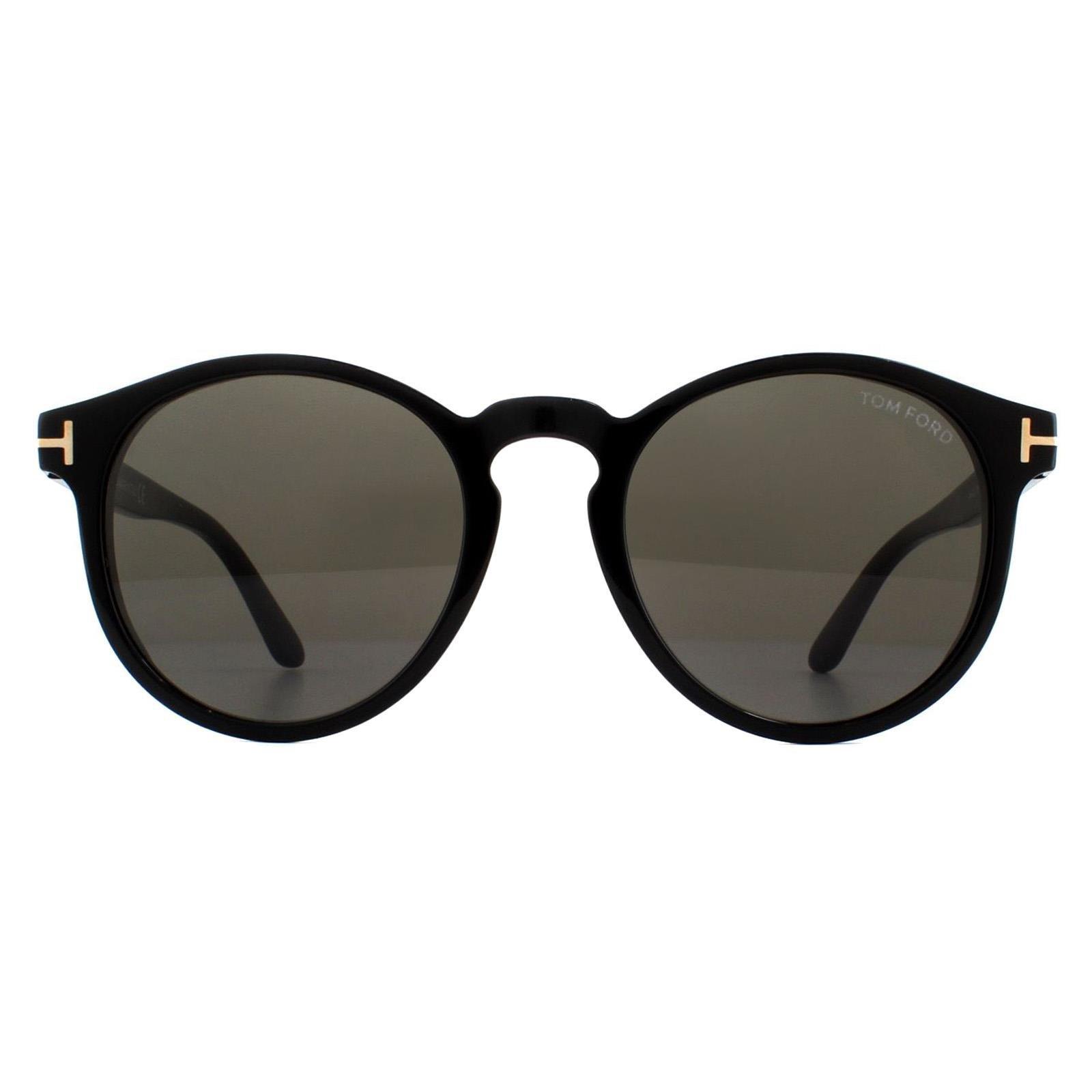 Round Shiny Black Grey Smoke Sunglasses